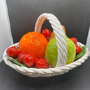 Vibrant Ceramic Fruit Woven Basket Made in Italy Vintage